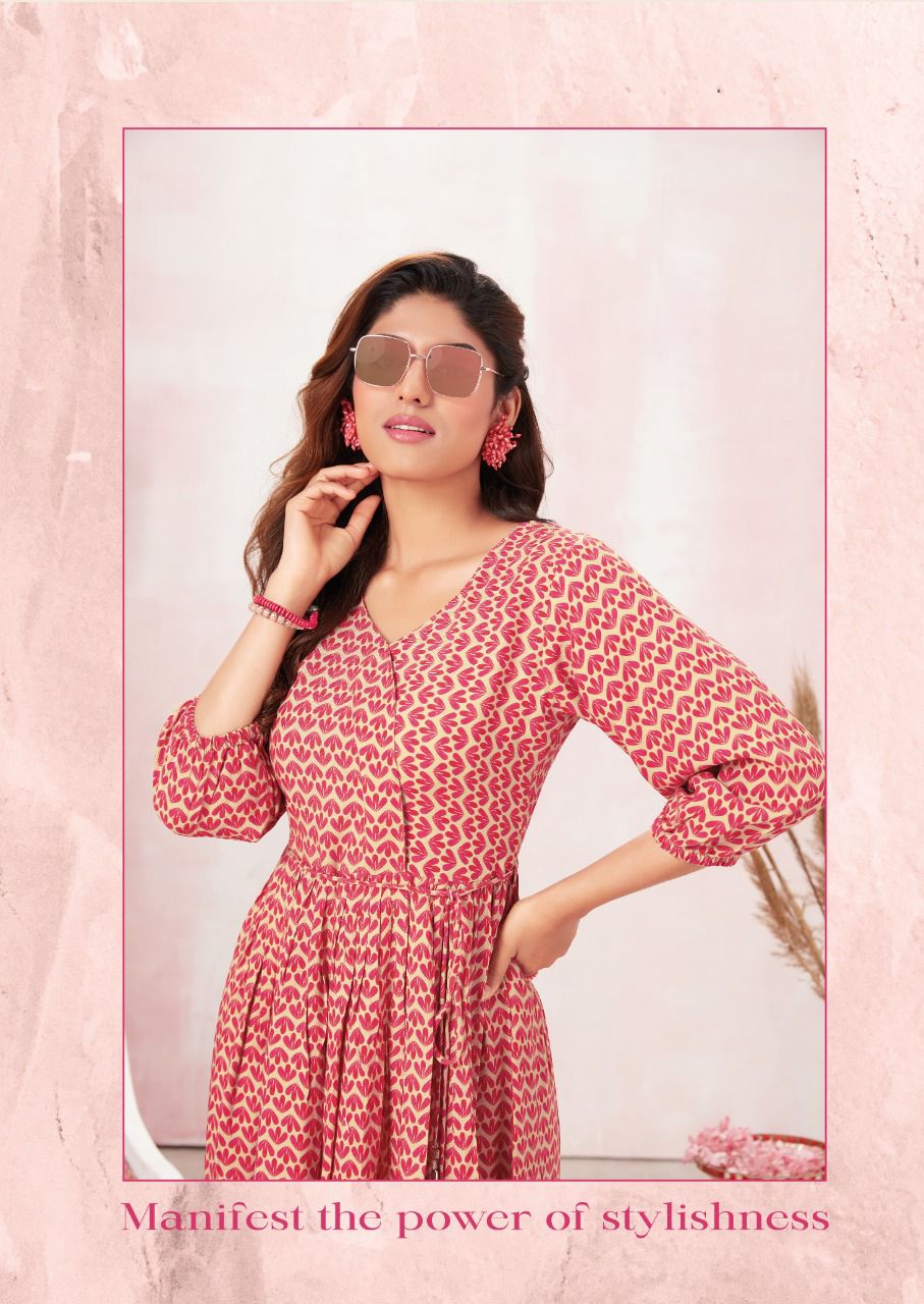 Aarvi Vintage 1 Fancy Party Wear Rayon Printed Designer Kurti Collection